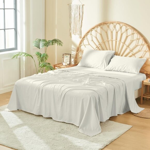 DOZ by SIJO Cotton Sheet Set Cal King 4pc Ivory Soft Sateen Cooling 16" Pocket - Picture 1 of 6